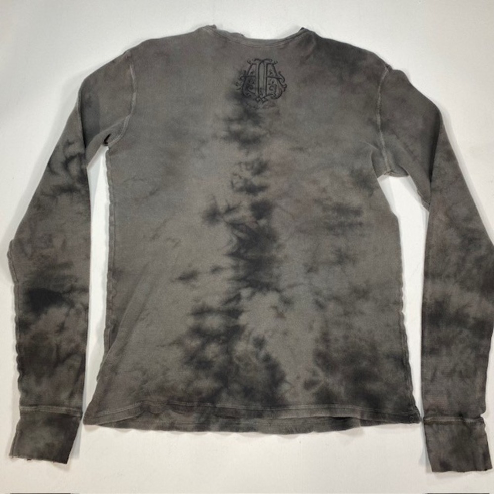 Affliction Mens XL Grey Tie Dye Graphic Thermal Long Sleeve Waffle Knit Shirt US - Picture 8 of 9